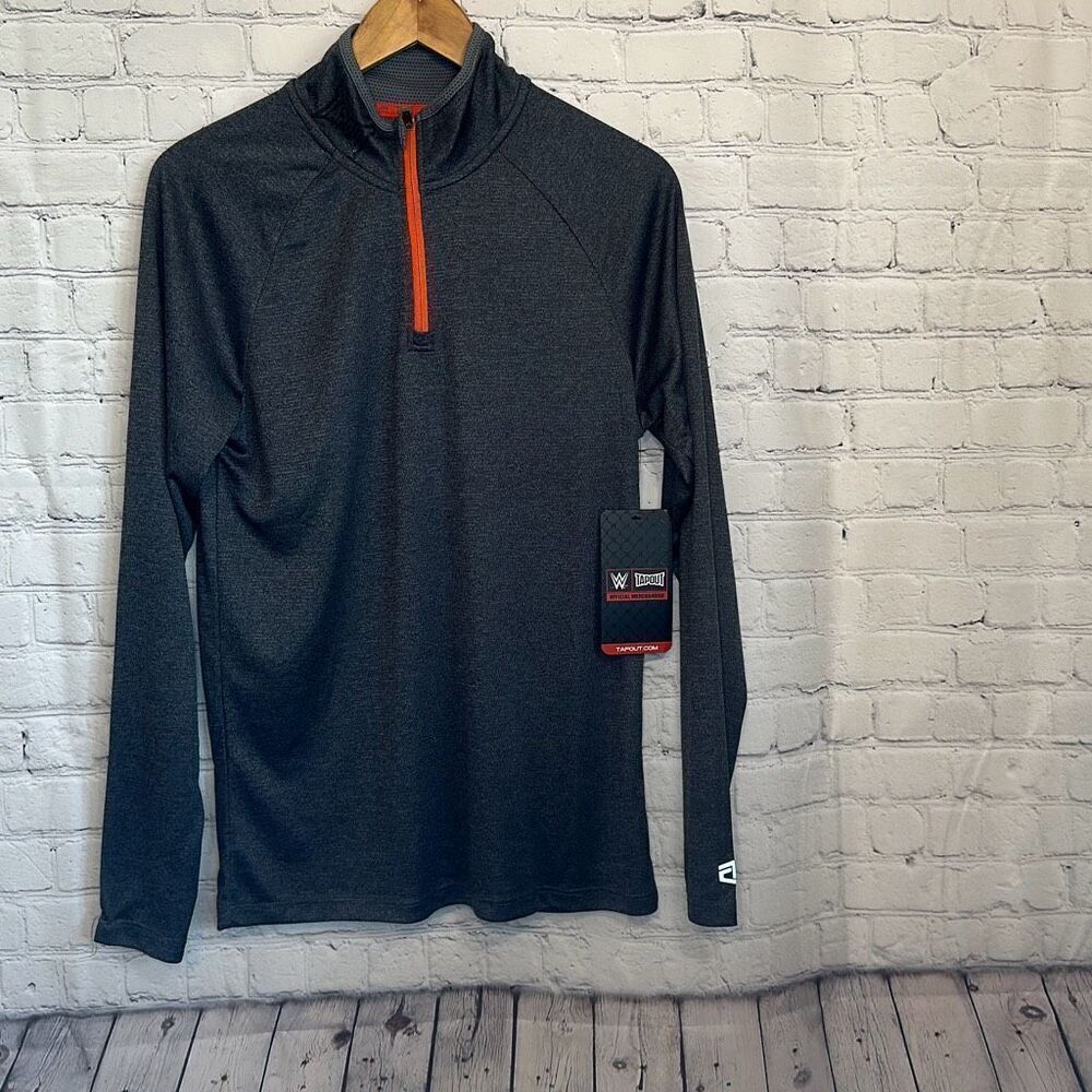 Men's Tapout‎ Gray Red 1/4 Zip Long Sleeve Pullover Jacket Size S NEW